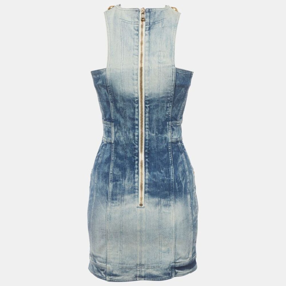Balmain Blue Faded Denim Double Breasted Mini Dress S - Picture 1 of 6